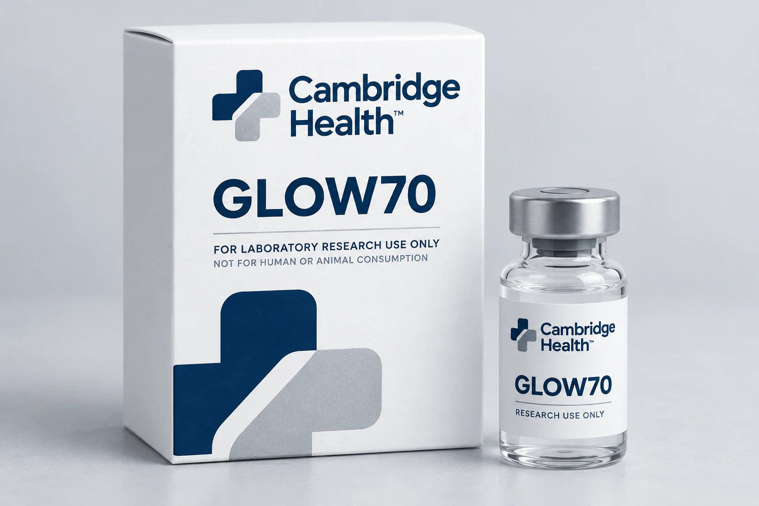 GLOW70 Cambridge Health research packaging mock-up